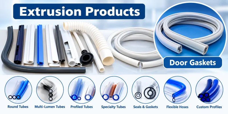 Extruded plastic profiles, tubes and door gaskets